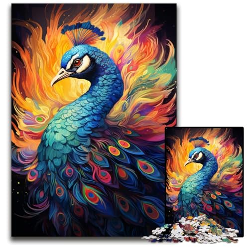 Malen buntes Pfauenkunst-Puzzle 1000 Teile für Erwachsene anspruchsvolle Puzzles Lernspielzeug für Teenager Heimbüro-Dekor 1000 PCS (38x26cm) von ouynngjing