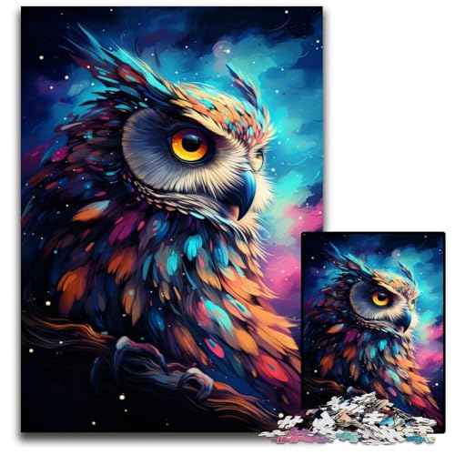 Malen buntes Planeten-Eulen-Puzzle 1000 Teile für Erwachsene Holzpuzzle anspruchsvolles Denkspiel für Teenager Spaß für den Familienspielabend 1000 Teile (75x50cm) von ouynngjing