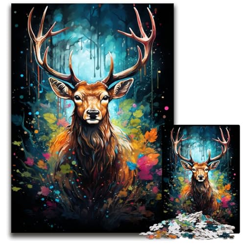 Malen buntes magisches Hirsch-Puzzle 1000 Teile für Erwachsene Holzpuzzle anspruchsvolles Denkspiel für Teenager Spaß für den Familienspielabend 1000 Teile (75x50cm) von ouynngjing