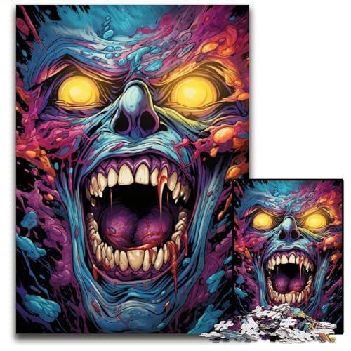 Malen eines bunten bösen Totenkopfs 1000-teiliges Puzzle für Erwachsene Holzpuzzle für Erwachsene anspruchsvolles Denkspiel entspannendes Spielzeug für Teenager 1000 Teile (75x50cm) von ouynngjing