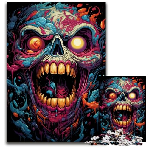 Malen eines bunten bösen Totenkopfs 1000-teiliges Puzzle für Erwachsene Papierpuzzle für Erwachsene anspruchsvolles Denkspiel entspannendes Spielzeug für Teenager 1000 Teile (38x26cm) von ouynngjing