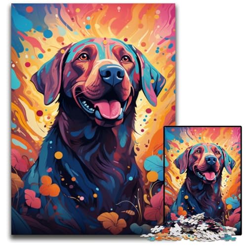 Malen farbiges Labrador Retriever-Puzzle 1000 Teile Holzpuzzle für Erwachsene Gehirn-Herausforderung Geschenk pädagogische Aktivität für Teenager 1000 PCS (75x50cm) von ouynngjing