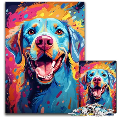 Malen farbiges Labrador Retriever-Puzzle 1000 Teile Holzpuzzle für Erwachsene Gehirn-Herausforderung Geschenk pädagogische Aktivität für Teenager 1000 PCS (75x50cm) von ouynngjing