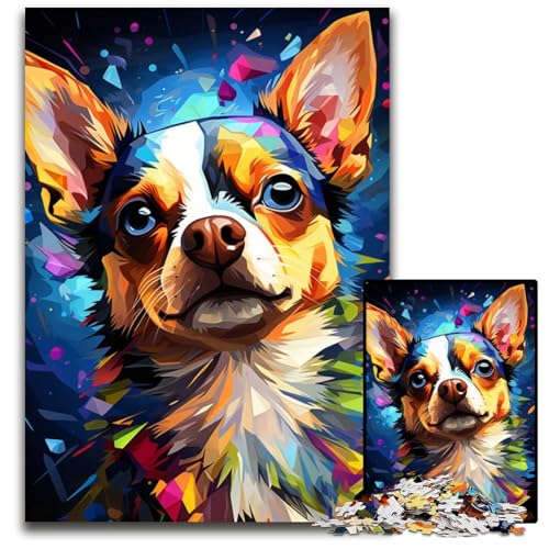 Malen von bunten Chihuahua-Hundekunst-Puzzles mit 1000 Teilen für Erwachsene Holzpuzzles für Erwachsene Anspruchsvolles Denkspiel Entspannendes Spielzeug für Teenager 1000 Teile (75x50cm) von ouynngjing