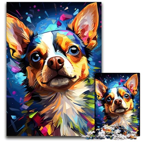 Malen von bunten Chihuahua-Hundekunst-Puzzles mit 1000 Teilen für Erwachsene Papierpuzzles für Erwachsene Anspruchsvolles Denkspiel Entspannendes Spielzeug für Teenager 1000 Teile (38x26cm) von ouynngjing