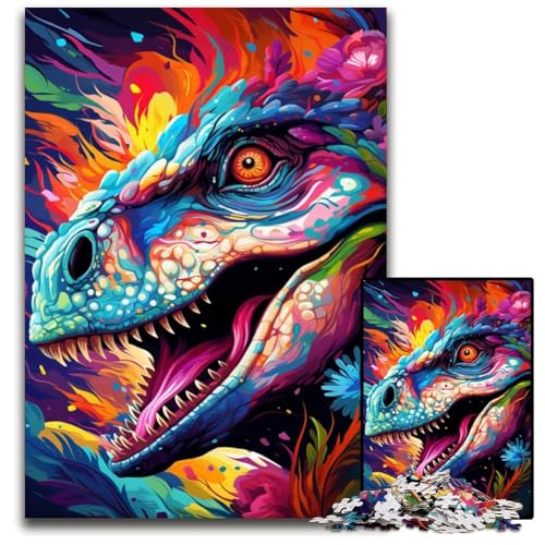 Malen von bunten Dinosauriern 1000-teiliges Puzzle unmögliche Puzzles für Erwachsene für Heimdekoration Gehirntraining 1000 Teile (38x26cm) von ouynngjing
