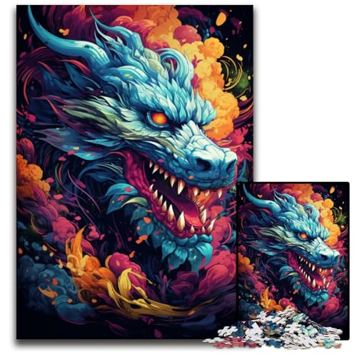 Malen von bunten Drachen-Puzzles 1000 Teile für Erwachsene Holzpuzzles anspruchsvolle Denksportaufgabe für Teenager Spaß für den Familienspielabend 1000 Teile (75x50cm) von ouynngjing
