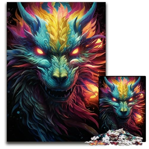 Malen von bunten Drachen-Puzzles 1000 Teile für Erwachsene Holzpuzzles anspruchsvolle Denksportaufgabe für Teenager Spaß für den Familienspielabend 1000 Teile (75x50cm) von ouynngjing