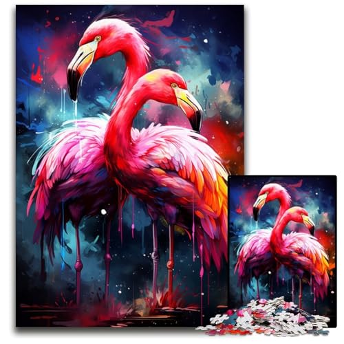 Malen von bunten Flamingo-Kunst-Puzzles für Erwachsene 1000 Teile Holzpuzzles für Erwachsene zur Heimdekoration ideales Weihnachts- und Neujahrsgeschenk für Teenager 1000 Teile (75x50cm) von ouynngjing
