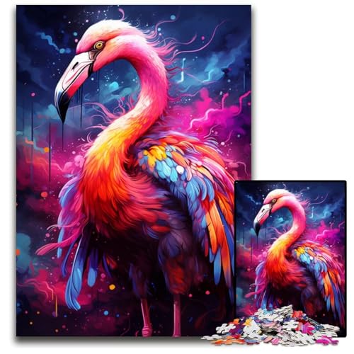 Malen von bunten Flamingos Puzzle 1000 Teile für Erwachsene Holzpuzzle anspruchsvolles Denkspiel für Teenager Spaß für den Familienspielabend 1000 Teile (75x50cm) von ouynngjing