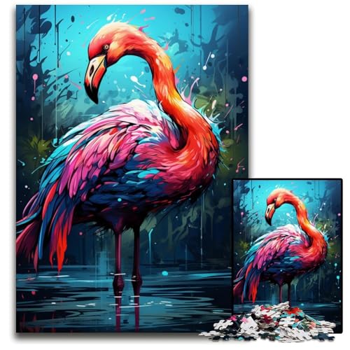 Malen von bunten Flamingos Puzzle 1000 Teile für Erwachsene anspruchsvolle Puzzles Lernspielzeug für Teenager Heimbüro-Dekoration 1000 PCS (38x26cm) von ouynngjing