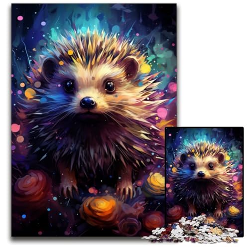 Malen von bunten Igeln 1000-teiliges Puzzle für Erwachsene Holzpuzzle perfekt für Halloween Weihnachten Geburtstagsgeschenk 1000 Teile (75x50cm) von ouynngjing