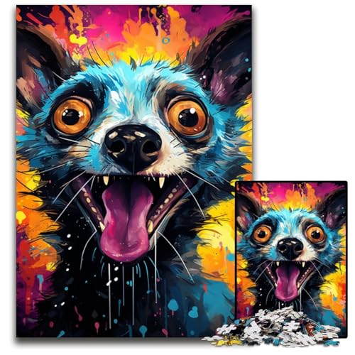 Malen von bunten Lemuren 1000-teiliges Puzzle für Erwachsene Holzpuzzle perfekt für Halloween Weihnachten Geburtstagsgeschenk 1000 Teile (75x50cm) von ouynngjing