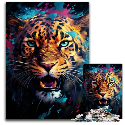 Malen von bunten Leoparden 1000-teiliges Puzzle für Erwachsene Papierpuzzle perfekt für Halloween Weihnachten Geburtstagsgeschenk 1000 Teile (38x26cm) von ouynngjing