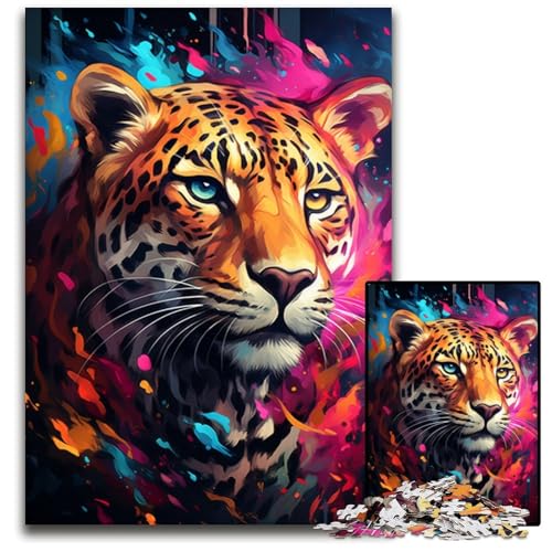 Malen von bunten Leoparden-Puzzles für Erwachsene 1000 Teile Holzpuzzles für Erwachsene zur Heimdekoration ideales Weihnachts- und Neujahrsgeschenk für Teenager 1000 Teile (75x50cm) von ouynngjing