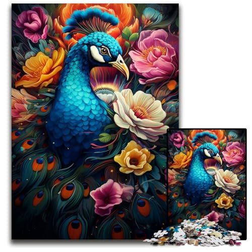 Malen von bunten Pfauen 1000-teiliges Puzzle für Erwachsene Holzpuzzle für Erwachsene anspruchsvolles Denkspiel entspannendes Spielzeug für Teenager 1000 Teile (75x50cm) von ouynngjing