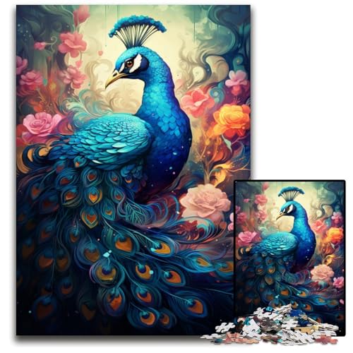 Malen von bunten Pfauen-Puzzles für Erwachsene 1000 Teile Holzpuzzles für Erwachsene zur Heimdekoration ideales Weihnachts- und Neujahrsgeschenk für Teenager 1000 Teile (75x50cm) von ouynngjing