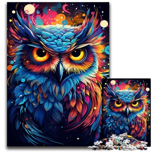 Malen von bunten Planeten-Eulen 1000-teiliges Puzzle für Erwachsene Papierpuzzle perfekt für Halloween Weihnachten Geburtstagsgeschenk 1000 Teile (38x26cm) von ouynngjing