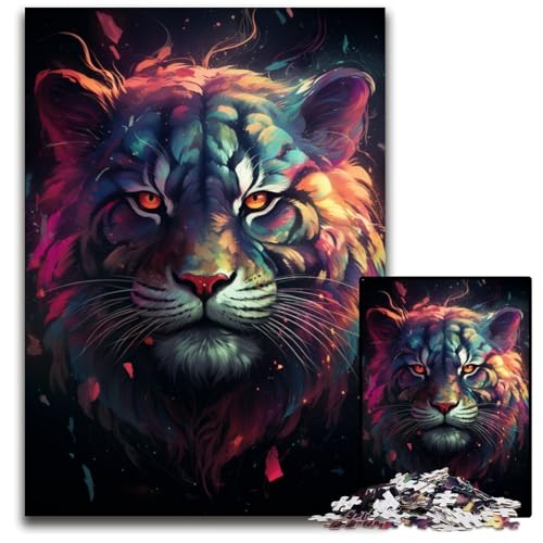 Nebula Tigers farbenfrohes psychedelisches 1000-Teile-Puzzle für Erwachsene Holzpuzzle perfekt für Halloween Weihnachten Geburtstagsgeschenk 1000 Teile (75x50cm) von ouynngjing