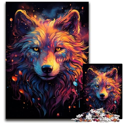 Nebula Wolfs farbenfrohes psychedelisches 1000-Teile-Puzzle für Erwachsene Holzpuzzle für Erwachsene Anspruchsvolles Denkspiel Entspannendes Spielzeug für Teenager 1000 Teile (75x50cm) von ouynngjing