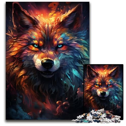 Nebula Wolfs farbenfrohes psychedelisches 1000-Teile-Puzzle für Erwachsene Holzpuzzle für Erwachsene Anspruchsvolles Denkspiel Entspannendes Spielzeug für Teenager 1000 Teile (75x50cm) von ouynngjing