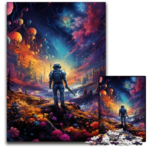 Neonlandschaft farbenfroher Psychedelischer Astronaut 1000 teiliges Puzzle Papierpuzzle anspruchsvolles Denkspiel entspannendes Spielzeug für Teenager 1000 Teile (38x26cm) von ouynngjing