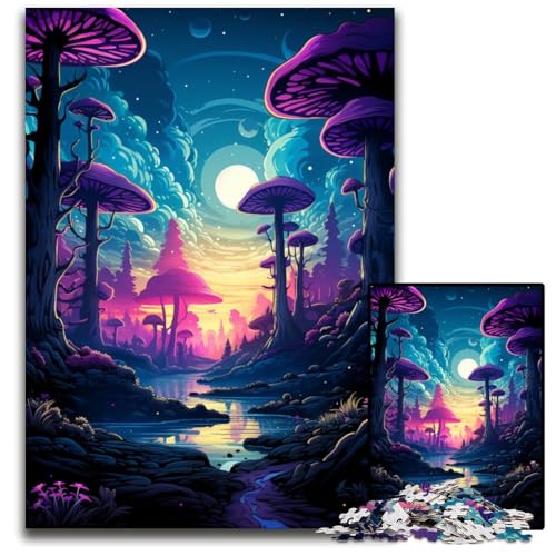 Neonlandschaft farbenfrohes psychedelisches Puzzle 1000 Teile für Erwachsene Holzpuzzle anspruchsvolles Denkspiel für Teenager Spaß für den Familienspielabend 1000 Teile (75x50cm) von ouynngjing