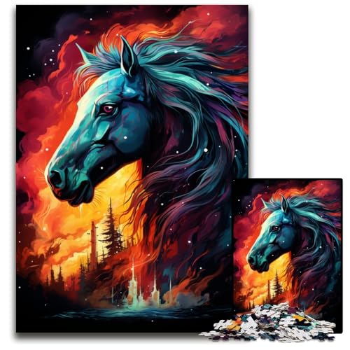 Pferdepuzzle 1000 Teile Holzpuzzle Weihnachten Halloween Ostern Neujahr 1000 Teile (75 x 50 cm) von ouynngjing