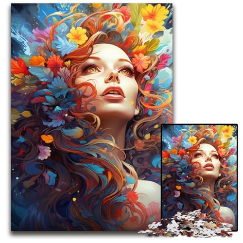 Psychedelic Color Art Woman 1000-teiliges Puzzle für Erwachsene Holzpuzzle für Erwachsene anspruchsvolles Denkspiel entspannendes Spielzeug für Teenager 1000 Teile (75x50cm) von ouynngjing