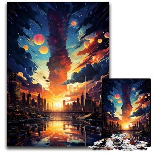 Psychedelic Color City 1000-teiliges Puzzle für Erwachsene Papierpuzzle perfekt für Halloween Weihnachten Geburtstagsgeschenk 1000 Teile (38x26cm) von ouynngjing