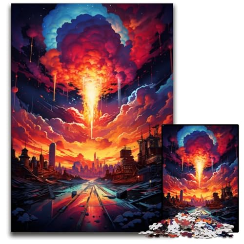 Psychedelic Color City Puzzles 1000 Teile für Erwachsene Holzpuzzles anspruchsvolle Denksportaufgabe für Teenager Familienspaß interaktives Spiel 1000 Teile (75x50cm) von ouynngjing
