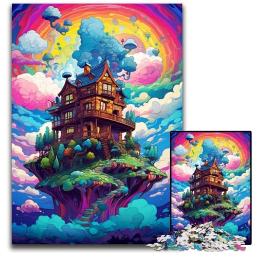 Psychedelische Hütte im Himmel 1000-teiliges Puzzle für Erwachsene Holzpuzzle für Erwachsene anspruchsvolles Denkspiel entspannendes Spielzeug für Teenager 1000 Teile (75x50cm) von ouynngjing