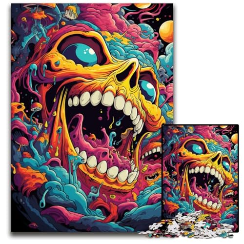 Psychedelische Kunst Totenkopf-Puzzle 1000 Teile für Erwachsene Papier-Puzzle anspruchsvolles Denkspiel für Teenager unterhaltsames interaktives Spiel für die ganze Familie 1000 Teile (38x26cm) von ouynngjing