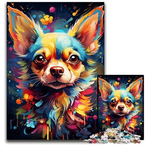 Psychedelischer Chihuahua-Hund 1000-teiliges Puzzle für Erwachsene Holzpuzzle für Erwachsene anspruchsvolles Denkspiel entspannendes Spielzeug für Teenager 1000 Teile (75x50cm) von ouynngjing