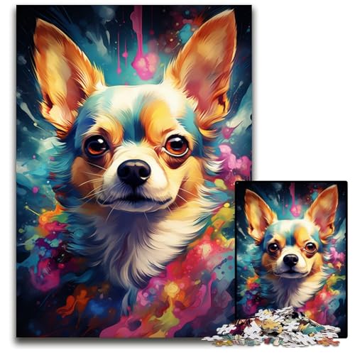Psychedelisches Chihuahua-Hunde-Puzzle 1000 Teile für Erwachsene Holzpuzzle anspruchsvolles Denkspiel für Teenager unterhaltsames interaktives Spiel für die ganze Familie 1000 Teile (75x50cm) von ouynngjing