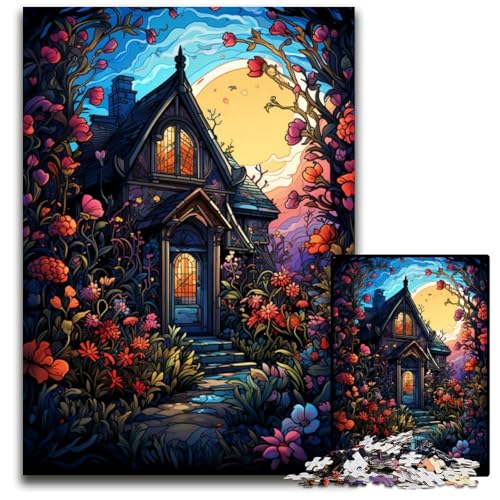 Puzzle 1000 Teile Die farbenfrohe Psychedelia des Blumenhauses Holzpuzzle Familienaktivität Denksportaufgabe Heimdekoration 1000 Teile (75x50cm) von ouynngjing