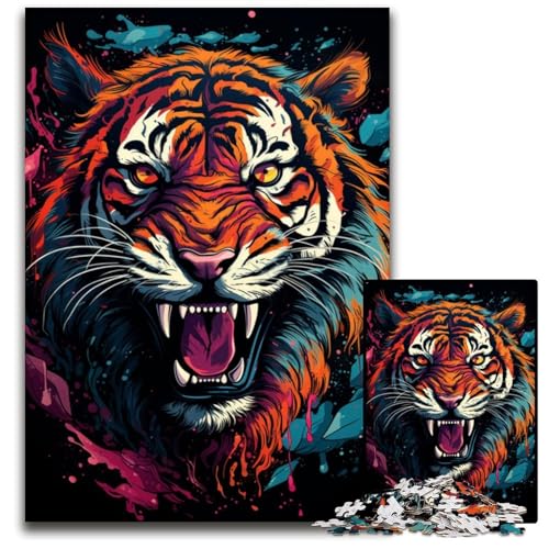 Puzzle 1000 Teile Fantasie bunter Tiger Holzpuzzle für Erwachsene Geburtstage Feiertage am besten für Weihnachten 1000 Teile (38 x 26 cm) von ouynngjing