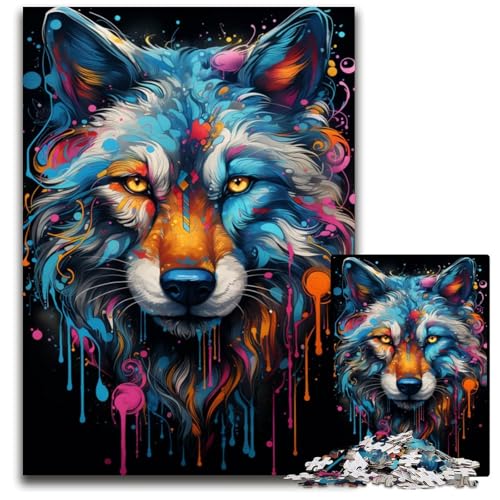 Puzzle 1000 Teile Gemälde eines bunten Wolfs Puzzles für Erwachsene Entspannung und Herausforderung farbenfrohe Heimdekoration Kunst Freunde 1000 Teile (75x50cm) von ouynngjing