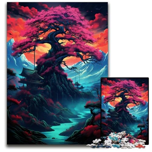 Puzzle 1000 Teile Japanische Bäume und Berge inspirierende Puzzles interaktives Familienspiel Heimdekoration GehirnHerausforderung Geschenk 1000 Teile (38 x 26 cm) von ouynngjing