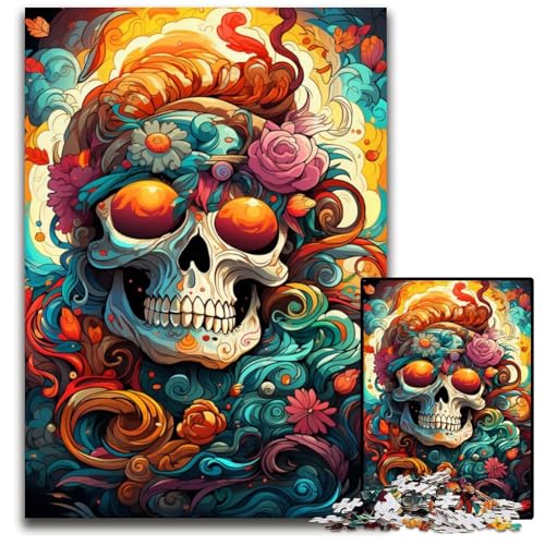 Puzzle 1000 Teile Malen von bunten Totenköpfen schwierige Puzzles anspruchsvolles Denkspiel für Teenager unterhaltsames interaktives Spiel für die ganze Familie 1000 Teile (38x26cm) von ouynngjing