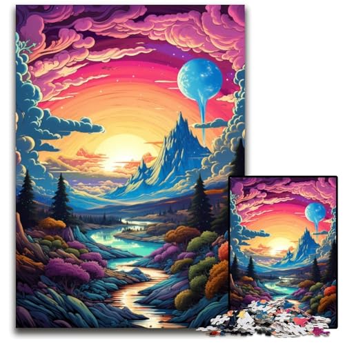 Puzzle 1000 Teile Neonlandschaft bunt psychedelisch schwierige Puzzles anspruchsvolles Denkspiel für Teenager unterhaltsames interaktives Spiel für die ganze Familie 1000 Teile (38x26cm) von ouynngjing