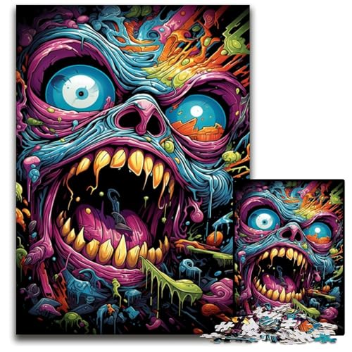 Puzzle 1000 Teile für Erwachsene „Die farbenfrohe Psychedelia von Dr. Monster“ Holzpuzzle pädagogische Aktivität für kognitive Fähigkeiten Verbesserung der kognitiven Fähigkeiten 1000 Teile (75x50cm) von ouynngjing