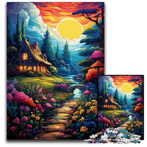 Puzzle 1000 Teile für Erwachsene Dschungelhütte Holzpuzzle Lernspielzeug für Teenager HeimbüroDekor 1000 PCS (75 x 50 cm) von ouynngjing