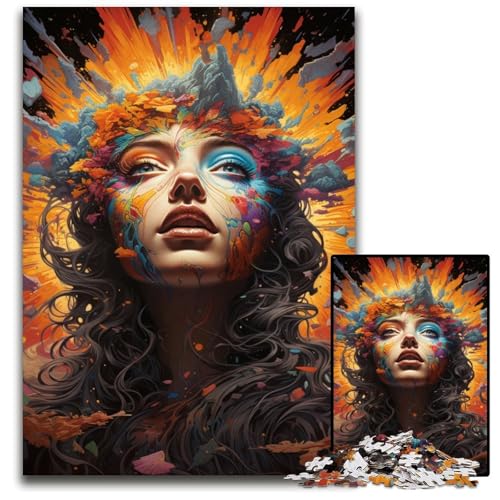 Puzzle 1000 Teile für Erwachsene Fantasie Bunte Frau Holzpuzzle für Erwachsene anspruchsvolles Denkspiel entspannendes Spielzeug für Teenager 1000 Teile (38 x 26 cm) von ouynngjing