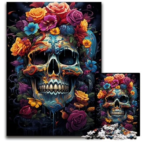 Puzzle 1000 Teile für Erwachsene Fantasie bunter Totenkopf Holzpuzzle für Erwachsene anspruchsvolles Denkspiel entspannendes Spielzeug für Teenager 1000 Teile (38 x 26 cm) von ouynngjing