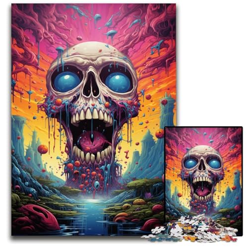 Puzzle 1000 Teile für Erwachsene Fantasie bunter Totenkopf Holzpuzzle für Erwachsene anspruchsvolles Denkspiel entspannendes Spielzeug für Teenager 1000 Teile (75 x 50 cm) von ouynngjing