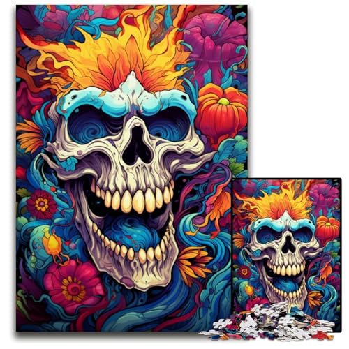 Puzzle 1000 Teile für Erwachsene Fantasie bunter Totenkopf Holzpuzzle für Erwachsene anspruchsvolles Denkspiel entspannendes Spielzeug für Teenager 1000 Teile (75 x 50 cm) von ouynngjing