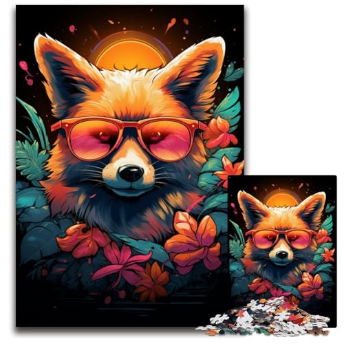 Puzzle 1000 Teile für Erwachsene FuchsBoss mit Sonnenbrille Holzpuzzle für Erwachsene anspruchsvolles Denkspiel entspannendes Spielzeug für Teenager 1000 Teile (75 x 50 cm) von ouynngjing