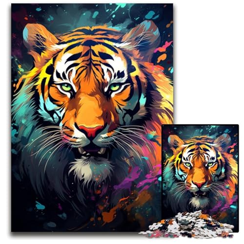Puzzle 1000 Teile für Erwachsene Gemälde eines bunten Tigers Holzpuzzle für Erwachsene Heimdekoration 1000 Teile (75x50cm) von ouynngjing