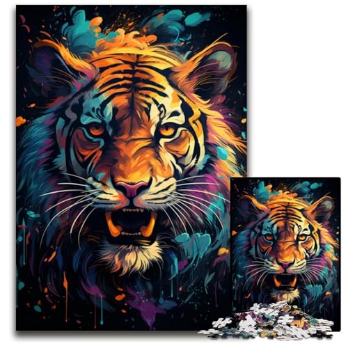 Puzzle 1000 Teile für Erwachsene Majestätisches Gemälde Tiger Holzpuzzle für Erwachsene anspruchsvolles Denkspiel entspannendes Spielzeug für Teenager 1000 Teile (38 x 26 cm) von ouynngjing